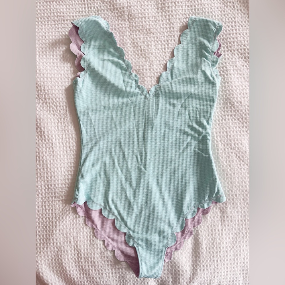 Marysia Swim Reversible One Piece Blue and Pink Scalloped